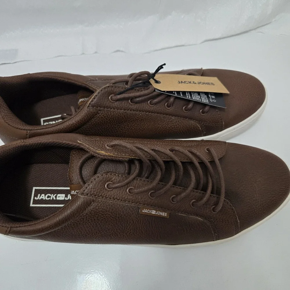 Jack & Jones Men's Brown Faux Leather Sneakers Casual Shoes EU 46 US 13 New